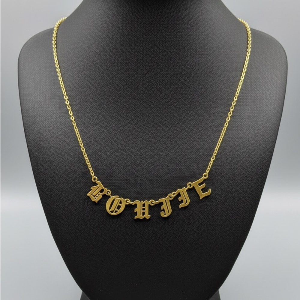 ✨ BOUJIE ✨ 18k Gold Plated Old English Letter Statement Necklace | Y2K Style - Picture 3 of 3